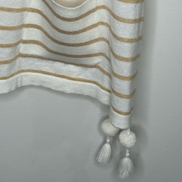 LILLY PULITZER Women's Small White Tan ELBA COOLMAX sweater tee Tassels beach - Picture 5 of 10